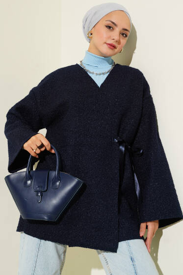 Önü Kurdeleli Buklet Ceket Lacivert - Ceket