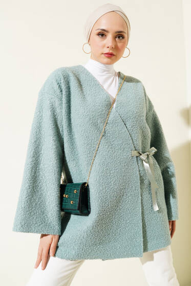 Önü Kurdeleli Buklet Ceket Mint - Ceket
