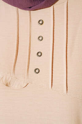 Önü Kuşgözü Yarı Pileli Tunik Bej - Tunik