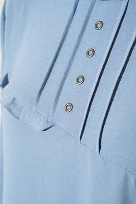 Önü Kuşgözü Yarı Pileli Tunik Buz Mavisi - Tunik