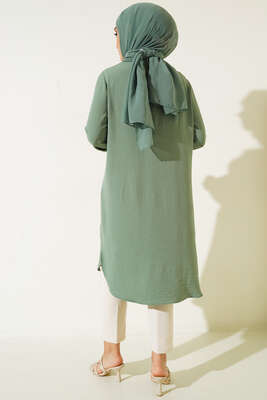 Önü Kuşgözü Yarı Pileli Tunik Çağla Yeşili - Tunik