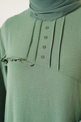 Önü Kuşgözü Yarı Pileli Tunik Çağla Yeşili - Tunik