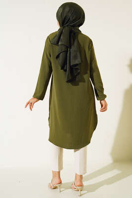 Önü Kuşgözü Yarı Pileli Tunik Haki - Tunik