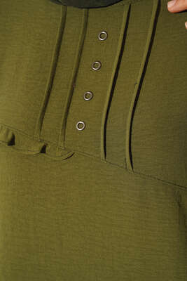 Önü Kuşgözü Yarı Pileli Tunik Haki - Tunik