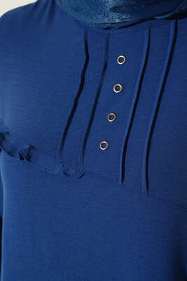 Önü Kuşgözü Yarı Pileli Tunik İndigo - Tunik