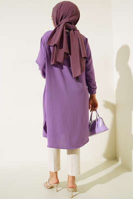 Önü Kuşgözü Yarı Pileli Tunik Lila - Tunik