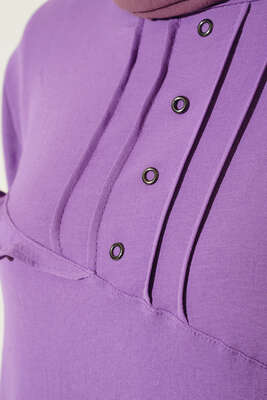 Önü Kuşgözü Yarı Pileli Tunik Lila - Tunik