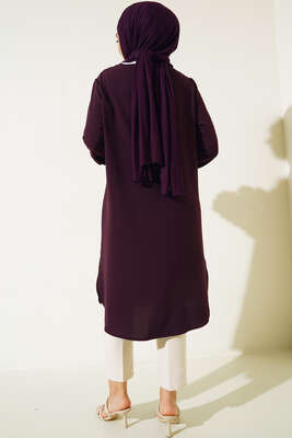 Önü Kuşgözü Yarı Pileli Tunik Mor - Tunik