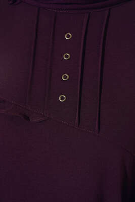 Önü Kuşgözü Yarı Pileli Tunik Mor - Tunik