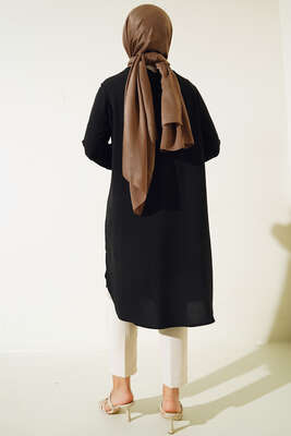 Önü Kuşgözü Yarı Pileli Tunik Siyah - Tunik