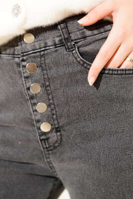 Önü Metal Düğmeli Bol Kot Pantolon Füme - 500-700 TL Ürünler