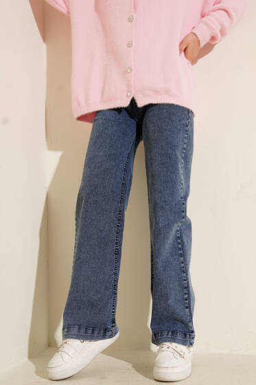 Önü Metal Düğmeli Bol Kot Pantolon Kot Mavisi - Pantolon