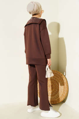 Önü Minik Taşlı Scuba İkili Takım Kahve - İkili Takım