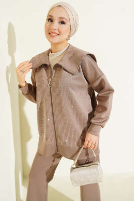 Önü Minik Taşlı Scuba İkili Takım Vizon - İkili Takım