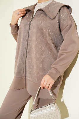 Önü Minik Taşlı Scuba İkili Takım Vizon - İkili Takım