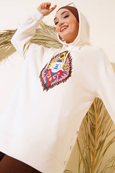Önü Nakışlı Tunik Bej - Tunik