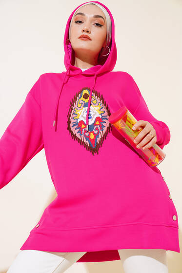 Önü Nakışlı Tunik Fuşya - Tunik