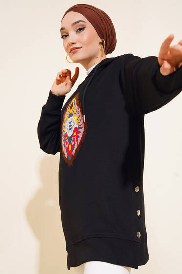 Önü Nakışlı Tunik Siyah - Tunik