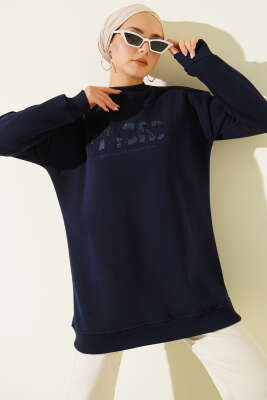 Önü Nakışlı Üç İplik Tunik Lacivert - TEGOE