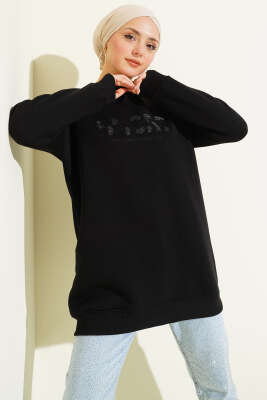 Önü Nakışlı Üç İplik Tunik Siyah - TEGOE