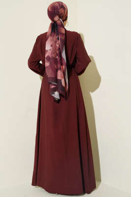 Önü Nervürlü Brit Düğmeli Elbise Kahve - Elbise