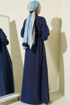 Önü Nervürlü Brit Düğmeli Elbise Lacivert - Elbise