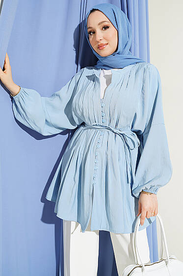 Önü Nervürlü Salaş Tensel Gömlek Bebe Mavi - 700-100 TL Ürünler