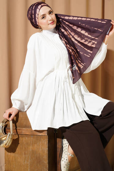 Önü Nervürlü Salaş Tensel Gömlek Beyaz - Gömlek