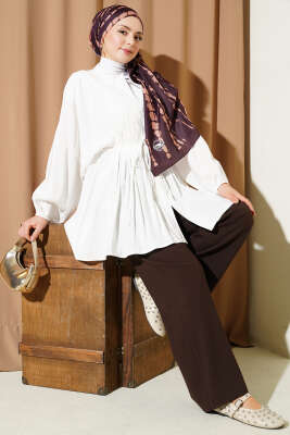 Önü Nervürlü Salaş Tensel Gömlek Beyaz - Gömlek