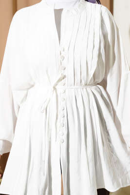 Önü Nervürlü Salaş Tensel Gömlek Beyaz - Gömlek