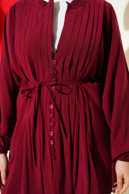 Önü Nervürlü Salaş Tensel Gömlek Bordo - Gömlek