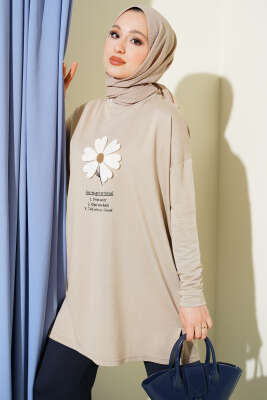 Önü Papatya Armalı Tunik Bej - SAS