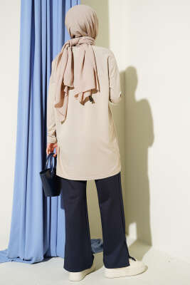 Önü Papatya Armalı Tunik Bej - Tunik