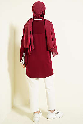 Önü Papatya Armalı Tunik Bordo - Tunik