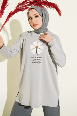 Önü Papatya Armalı Tunik Gri - SAS
