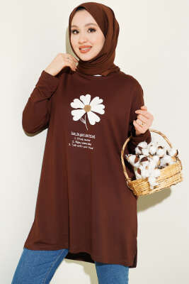 Önü Papatya Armalı Tunik Kahve - SAS