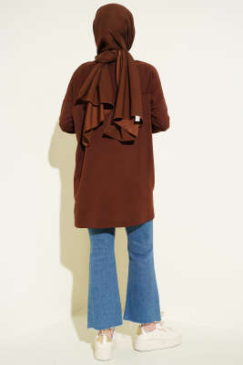 Önü Papatya Armalı Tunik Kahve - Tunik