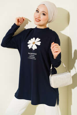 Önü Papatya Armalı Tunik Lacivert - SAS