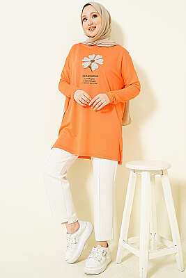 Önü Papatya Armalı Tunik Oranj - Tunik