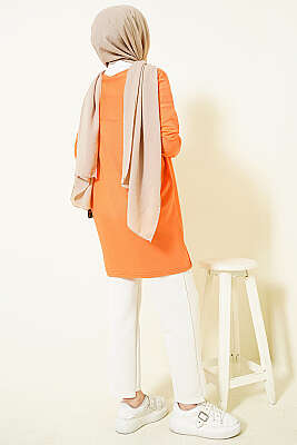 Önü Papatya Armalı Tunik Oranj - Tunik