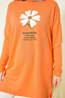 Önü Papatya Armalı Tunik Oranj - Tunik