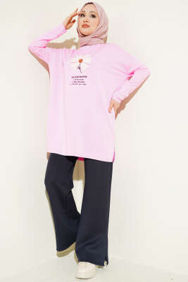 Önü Papatya Armalı Tunik Pembe - Tunik