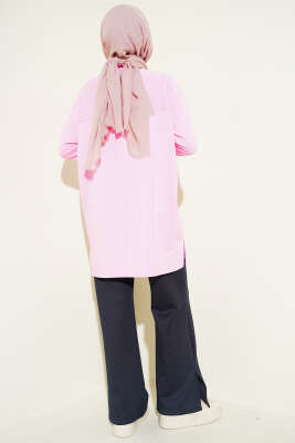 Önü Papatya Armalı Tunik Pembe - Tunik