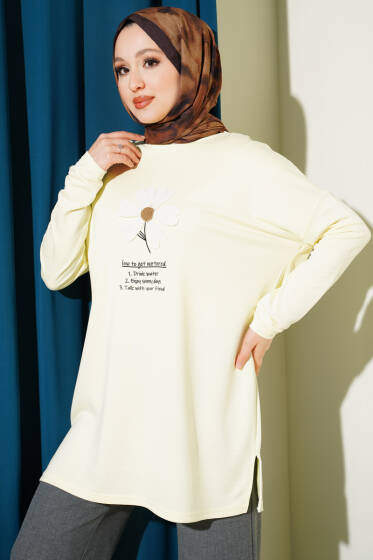 Önü Papatya Armalı Tunik Sarı - Tunik