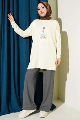 Önü Papatya Armalı Tunik Sarı - Tunik