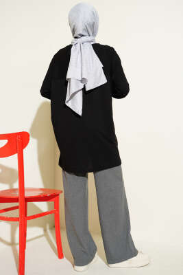 Önü Papatya Armalı Tunik Siyah - Tunik