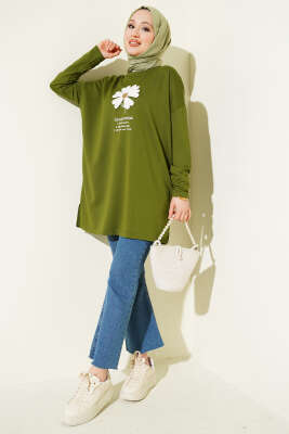 Önü Papatya Armalı Tunik Yeşil - Tunik