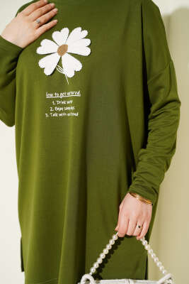 Önü Papatya Armalı Tunik Yeşil - Tunik