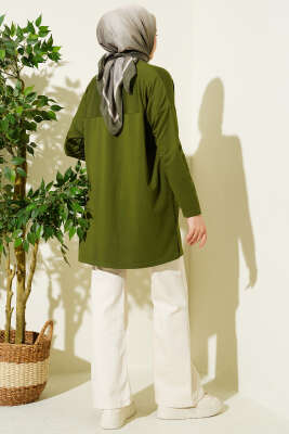 Önü Papatya Nakışlı Tunik Haki - Yılın Fırsatı