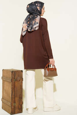 Önü Papatya Nakışlı Tunik Kahve - Yılın Fırsatı